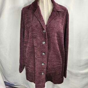 Classic Elements Woman Burgundy Long Sleeve Notch Collar Jacket Plus Size 16-18W